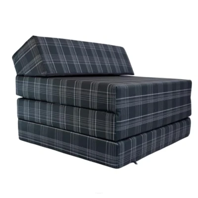 Afbeelding van FORTISLINE Vouwmatras, gastenmatras, hoofdeinde, VW GTD patroon, 200 x 70 10 cm, wasbaar, 3 delig, campingbed, hoogwaardig, ruimtebesparend, schuimmatras, inklapbaar
