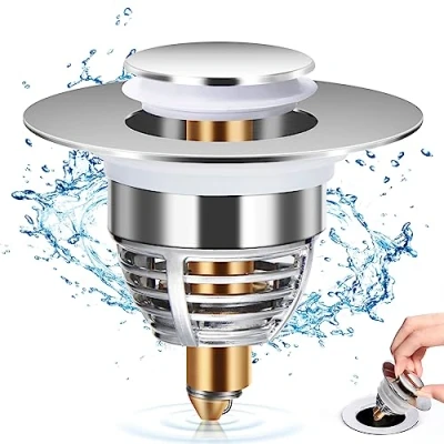 Afbeelding van Diboniur Bijgewerkte wastafelstop voor badkamer, universele bidet stop pop up afvoerstop van metaal badkuip, keuken, wastafel (opening afvoergat 32 42 mm)