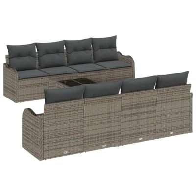 Afbeelding van vidaXL 9 delige Tuin Sofa Set met Kussens Grijs Poly Rattan