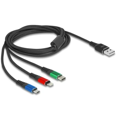 Afbeelding van Delock USB Ladekabel 3 in 1 Typ A zu Lightning™ / Micro Ty