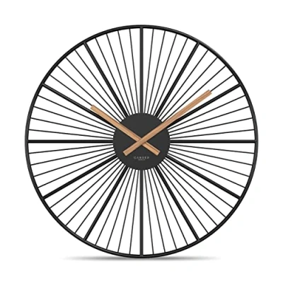 Afbeelding van Cander Berlin BARLA XXL wandklok, geruisloos, 50 cm, metalen houten wijzer zonder tikken, enorm, groot, modern, zwart, woonkamer, keuken, vintage