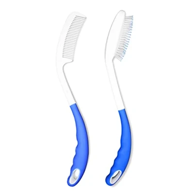 Afbeelding van KMINA Haarborstel met lange steel en kam handgreep (pak), ergonomische haarborstel, voor lang haar, ouderen, haarhulp, accessoires minder mobiliteit.