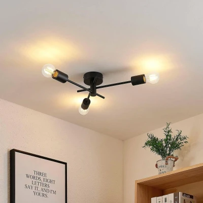 Afbeelding van Lindby plafondlamp 3 lichts ijzer H: 11 cm E27 mat zwart