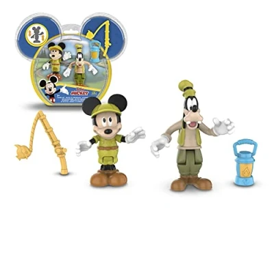 Afbeelding van Mickey, 2 beweegbare figuren, 7,5 cm, met accessoires, campingthema, speelgoed voor kinderen vanaf 3 jaar, Mcc043