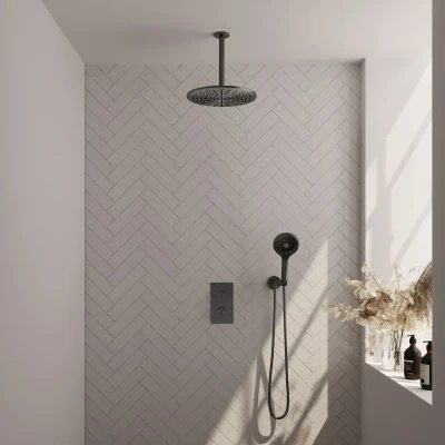 Afbeelding van Brauer Gunmetal Carving Regendoucheset inbouw hoofddouche 30 cm 2 functies inclusief inbouwdeel handdouche Rond 3 standen PVD geborsteld
