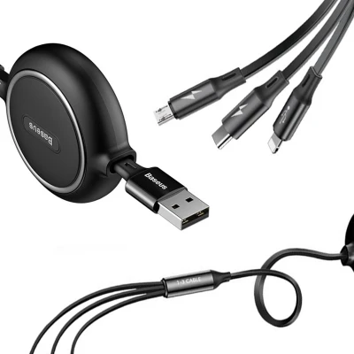 Afbeelding van Baseus Golden USB naar Lightning/USB C/Micro Kabel 3.5A 1.2M Zwart
