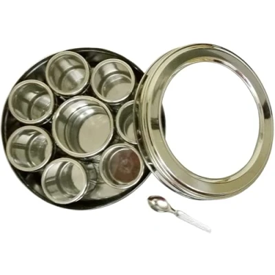 Afbeelding van Sahishnu Online &amp; Marketing Roestvrij staal Transparante Masala Box/Kruidendoos/Masala Dabba/Kruidencontainer Set van 9 stuks