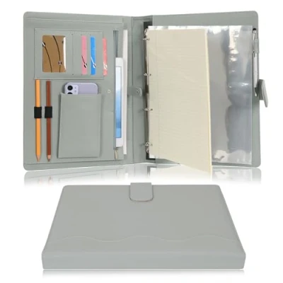 Afbeelding van Wonderpool A4 PU lederen 4 ringhouder schrijven portfolio multi document case met verwijderbaar bindmiddel klembord en functionele zak voor organisator kantoor reizen school (groen)