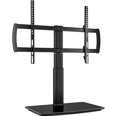 Afbeelding van HT04B 002P Universele draaibare tv standaard/tafelvoet, 32 tot 70 inch, 80 graden draaibaar, 4 in hoogte verstelbaar, weliswaar geharde glazen sokkel, houdt 40 kg beeldschermen,