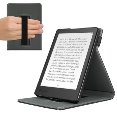 Afbeelding van kwmobile E reader hoesje compatibel met Kobo Aura Edition 2 Ereader case van kunstleer cover in zwart