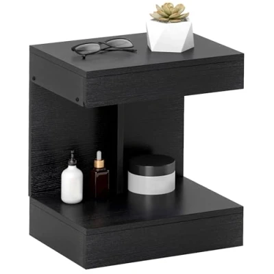 Afbeelding van HOMCOM Nachttisch mit Schubladen, Beistelltisch, Nachtschrank Ablage, Nachtkommode für Schlafzimmer, Wohnzimmer, 40 x 30 46 cm, Schwarz