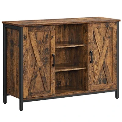 Afbeelding van VASAGLE dressoir, keukenkast met open schappen, halkast, ladekast deuren, woonkamer, eetkamer, hal, industrieel ontwerp, vintage bruin zwart LSC098B01