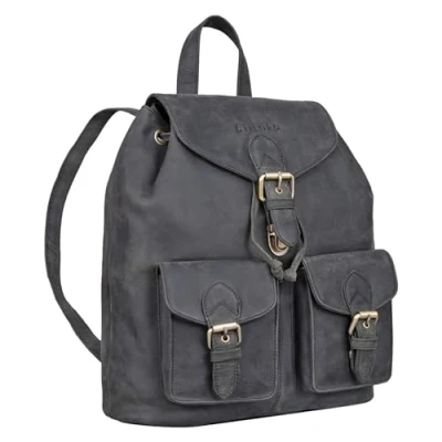Afbeelding van STILORD &#039;Ezra&#039; Lederen Dagrugzak Daypack Leer Grote Vintage Rugzak ideaal als Laptop School DIN A4 Reis Backpack Echt Leder, Kleur:carbon grijs