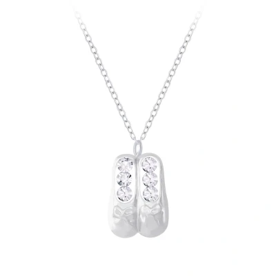 Afbeelding van JoyS Zilveren ballet ballerina schoentjes hanger met ketting 36 cm + 5 kristal