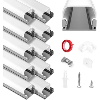 Afbeelding van LED Aluminium profiel, HOMMAND 10 x 1m Kanaal, Strip Kanaal en Diffuser, Profiel met Hoekverbinder, Plakband, Eindkappen, Montage Clips, U vorm 10m