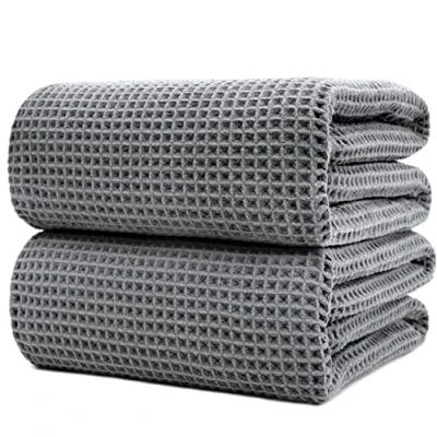 Afbeelding van POLYTE Microvezel sneldrogende pluisvrije badlaken, 89 x 178 cm, set van 2 (grijs, wafelweefsel)