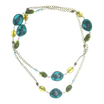 Afbeelding van Behave Lange ketting goud kleur met blauw groene kralen 120 cm