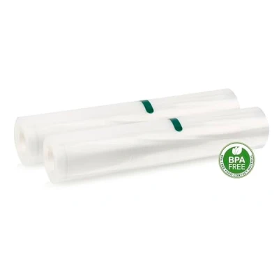 Afbeelding van Emerio PART 131445 Professionele folierollen 2 rollen à 28 x 500 cm geschikt voor standaard vacuümverpakkers sterk en scheurvast aromadicht sous vide magnetron koken, BPA vrij kunststof