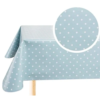 Afbeelding van Home Direct Rechthoekig Tafelzeil PVC Veeg Schoon Tafelkleed 140cm x 180cm 55x70 Polka Dot Eend Ei Groen Blauw