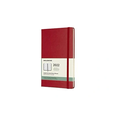 Afbeelding van Moleskine Weekkalender 2022, 12 maanden weekplanner, horizontaal, vaste omslag, formaat groot 13 x 21 cm, kleur scharlakenrood, 144 pagina&#039;s: 1 waar = 2 pagina&#039;s, horizontaal