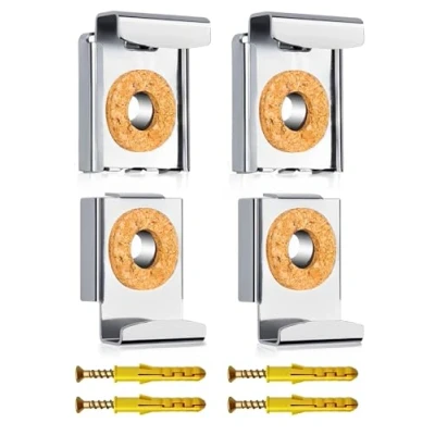 Afbeelding van Wjuan Spiegelhouders, 1 set (4 stuks) in hoogte verstelbaar, veerbelaste spiegelophangingen, clips met zware pluggen en schroeven, voor bad woonkamerspiegels