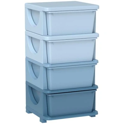 Afbeelding van HOMCOM Schubladenschrank für Kinder mit Stauraum Aufbewahrungsboxen Spielzeug Organizer Spielzeugkiste vier Ebene Kinderzimmer 3 6 Jahre Kindermöbel Blau 37 x 76 cm