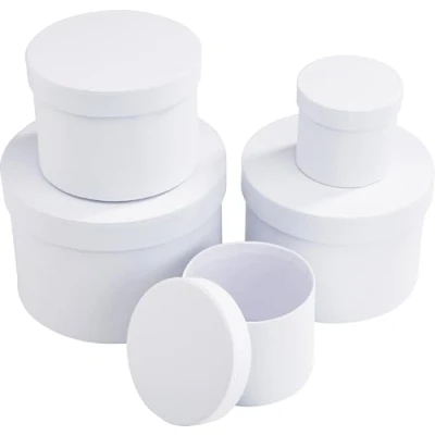 Afbeelding van VBS Rond, set van 5, karton, wit, ca. Ø 14,5, H 10 cm tot 6,5 cm, 6 ruimtelijke ordening en opslag, praktisch opbergen, opbergdozen