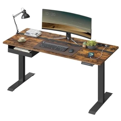 Afbeelding van VASAGLE In hoogte verstelbaar bureau elektrisch, bureaublad 60 x 140 cm, traploos verstelbaar, memoryfunctie met 4 hoogtes, vintage bruin zwart LSD114X01
