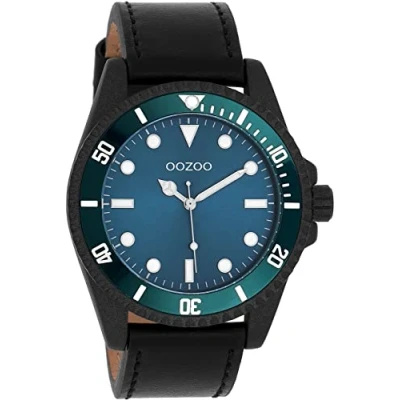 Afbeelding van OOZOO C11118 Horloge Timepieces staal leder zwart blauw 44 mm