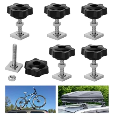Afbeelding van Thule Gleufmoeren M6, dakdragers, T groefadapter, groefbouten, 20 x mm (M6 35 mm) met stergreepmoer M6 en sluitringen voor dakkoffer, relingdragers, 6 stuks