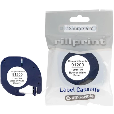 Afbeelding van Rillprint compatible LetraTAG tape voor Dymo 91200, 12 mm, papier, wit