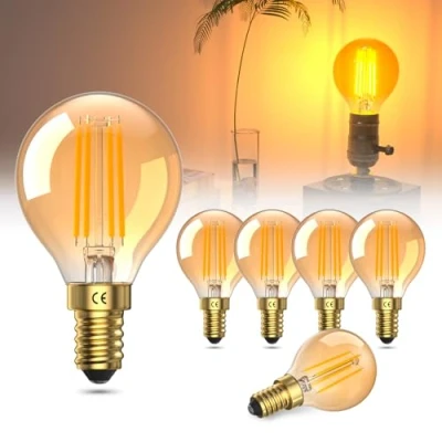 Afbeelding van Lamptobe 4W led lampen e14 warm licht 2200K amber glas gelijk aan 40Watt, Vintage lamp G45 Globe lampen, AC 220 240V niet dimbaar voor decoratieve verlichting 6 packs