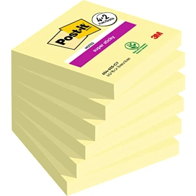 Afbeelding van Post it Super Sticky Notes Canary Yellow, 90 Vel, Ft 76 X Mm, 4 + 2 Gratis Memoblok
