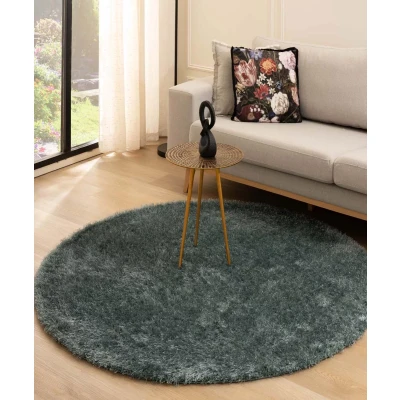 Afbeelding van Rond Hoogpolig Tapijt/Vloerkleed Velvet Posh Blauw 120 Cm