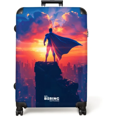 Afbeelding van NoBoringSuitcases.com® Koffer groot Reiskoffer lichtgewicht Superheld Stad Zonsondergang Rolkoffer met 4 wielen Grote trolley XL 98 liter bagage