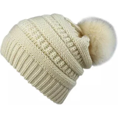 Afbeelding van ASTRADAVI Pom Beanie Hat Muts Dames Pompon Warme Winter Mutsen Skimutsen Beige