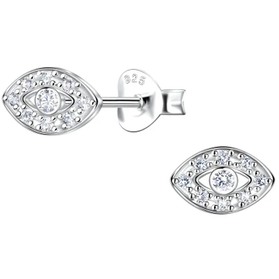 Afbeelding van JoyS Zilveren boze oog oorbellen 7 x 5 mm evil eye oorknopjes zirkonia sterling zilver 925