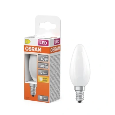 Afbeelding van OSRAM LED lamp Ster kaarsvorm B40 filament, 2700 K warm wit, 3,4 W, E14, mat, 470 lm, 15.000 h, voor kroonluchters en decoratieve armaturen
