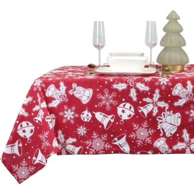 Afbeelding van Kerst tafelkleed/tafellaken rood met kerstprint 150 x 250 cm Tafellakens