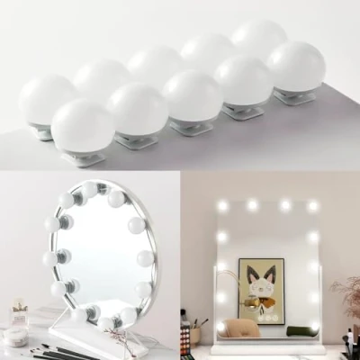 Afbeelding van Spiegellicht, led spiegel, kaptafel, 10 lampen, Hollywood, lichtset, dimbaar, licht, make up, beweegbare spiegellamp, 3 kleuren, verlichting voor kaptafel (10)