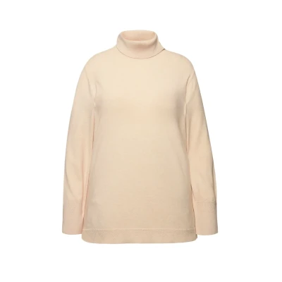 Afbeelding van Ulla Popken grote maten plus size coltrui met brede geribbelde manchetten, lange mouwen, Natuurlijke melange, 42/44 NL