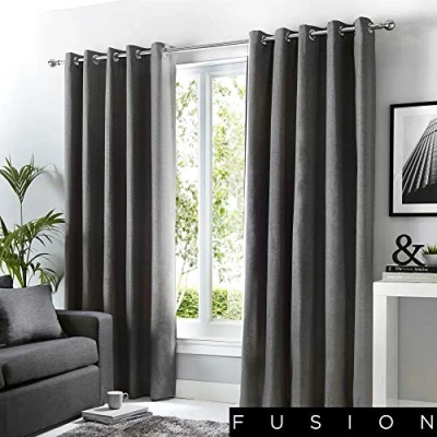 Afbeelding van Fusion Sorbonne 100% Katoen Paar Ooggordijnen 90&quot; Breedte x 72&quot; Drop (229 183cm) in Houtskool
