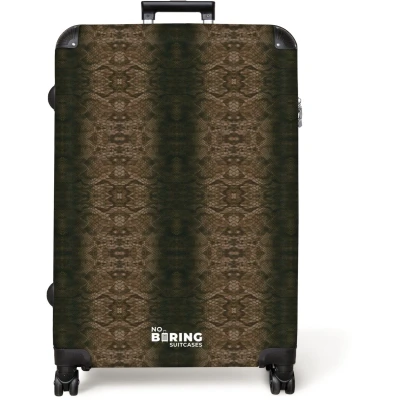Afbeelding van NoBoringSuitcases.com® Koffer groot Reiskoffer lichtgewicht Bruin koperen slangenhuid met symmetrische schubstructuur Rolkoffer 4 wielen Grote trolley XL 98 liter bagage