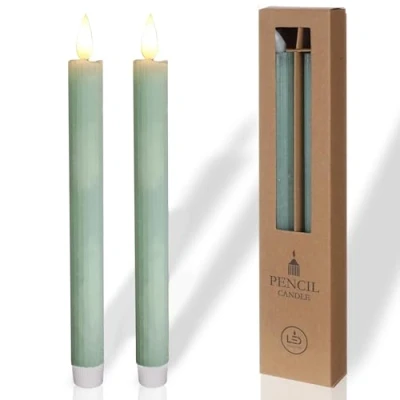 Afbeelding van COMFORDER Led kaarsen met flikkerende vlam, set van 2, echte was, elektrische staafkaarsen timerfunctie, eucalyptusgroen