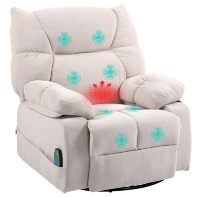 Afbeelding van HOMCOM Relaxstoel met massagefunctie, elektrische televisiestoel warmtefunctie, ligfunctie, draaibare massagestoel veersysteem, 4 zijzakken en afstandsbediening, beige
