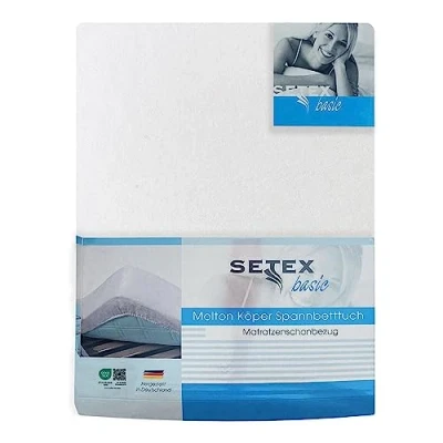 Afbeelding van SETEX Molton Köper matrasbeschermer, 200 x cm, matrasbeschermer van 100% katoen, basic, wit