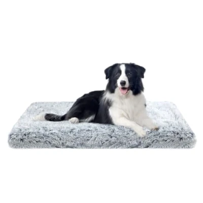 Afbeelding van MDDK DY Hondenbed, hondenkussen, wasbaar, wollige hondenmat, lang pluche, zachte bekleding, middelgrote honden, ombré grijs, 100 x 60 10 cm