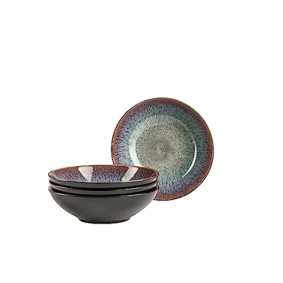 Afbeelding van MÄSER 935130 Serie Teona, set van 4 soepborden met groen bruin reactief glazuur, grote diepe borden voor pasta en soepen keramiek in moderne, subtiele coupe vorm, aardewerk