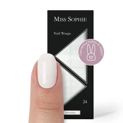 Afbeelding van Miss Sophie Nagelfolie &quot;Marshmallow&quot;, Eenkleurig, Wit, Nail Wraps 24 ultradunne zelfklevende duurzame nagelfolies
