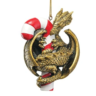 Afbeelding van Design Toscano Draken Standbeeld, Kerstboomversiering, Sweet Tooth Draak op Suikerstokje Veidagversiering